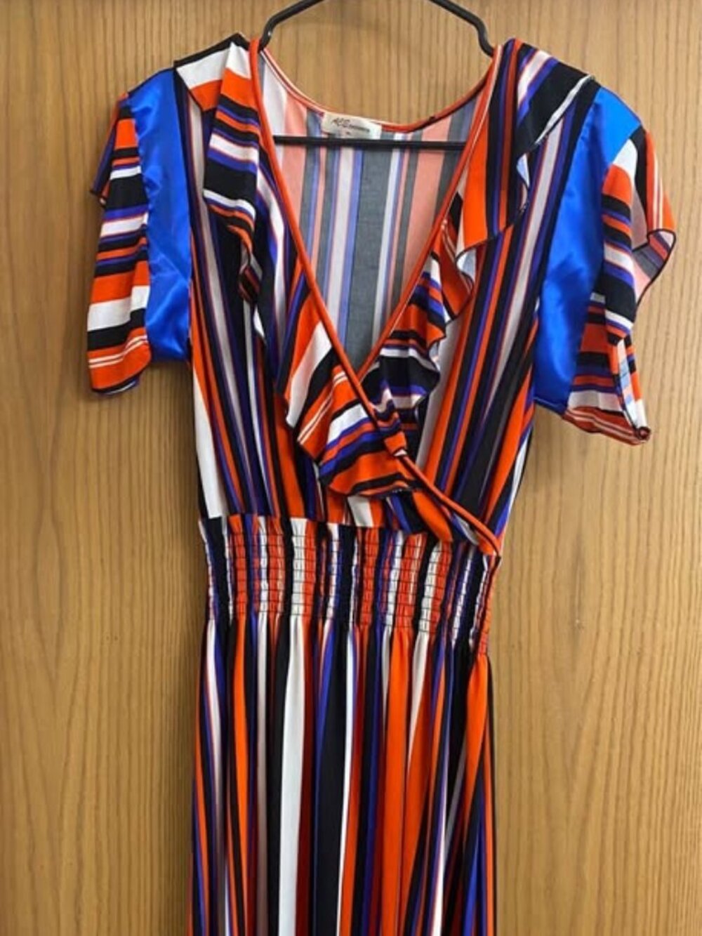Ace Fashion XL Multicolor Stripe Maxi Dress Boho Ruffle Smocked Waist